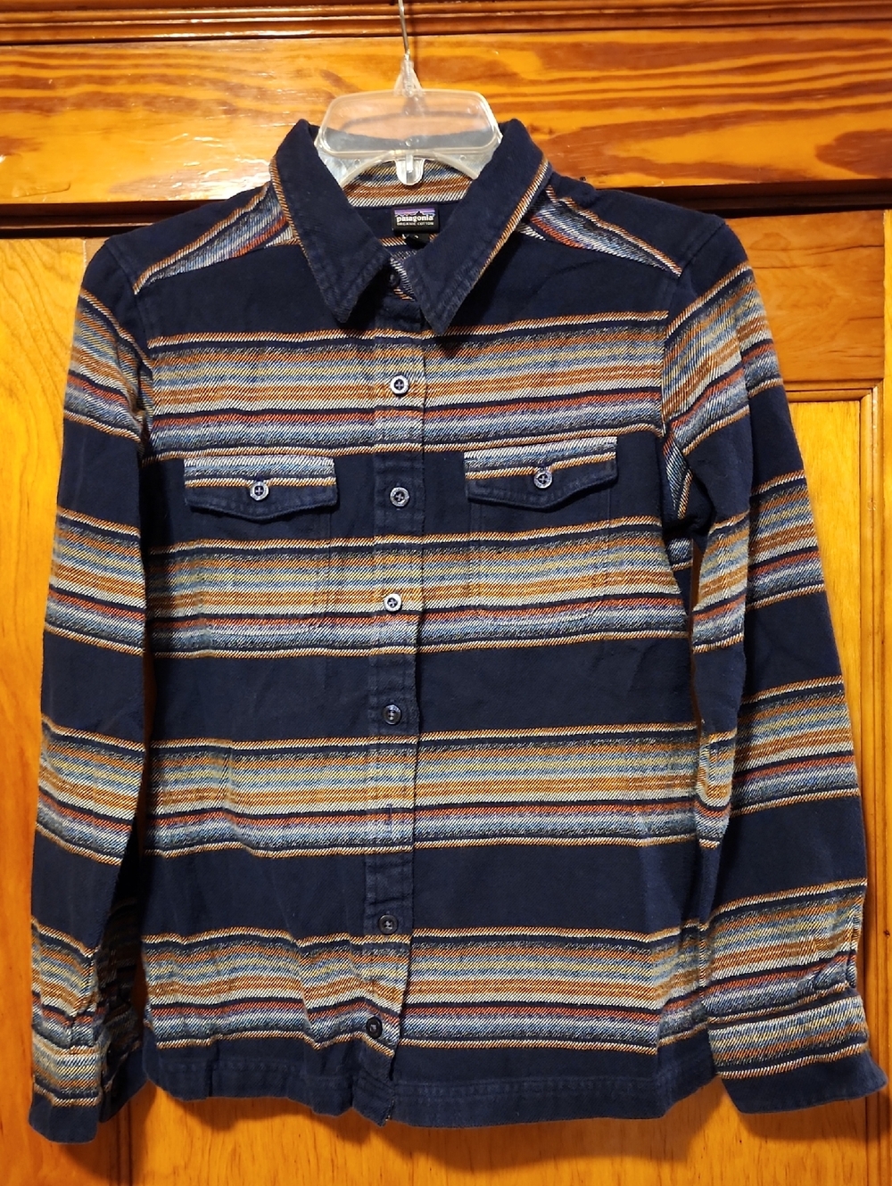 Patagonia Fjord Flannel Gaucho Navy Multicolor Striped Shirt Size 2